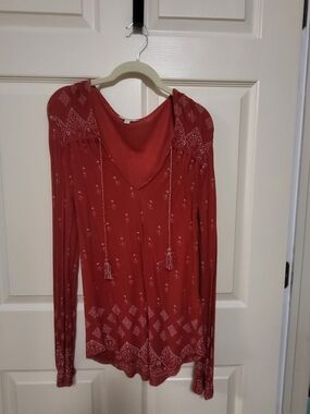 Lucky Brand Rust Red  Tie-Front Tunic